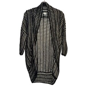.OBJECT Black & White Knit Cardigan – Open Front Cocoon Sweater S/M